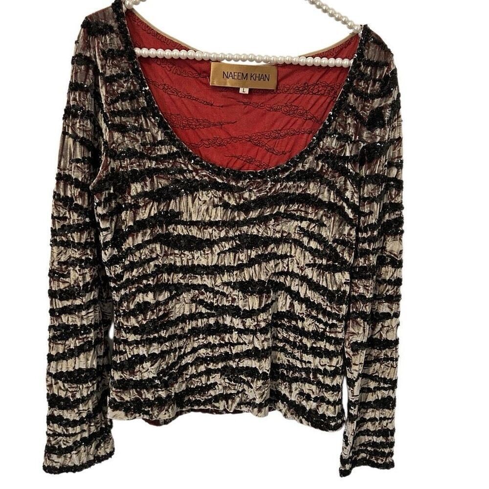 Naeem Khan top Women's large vintage Sequined velvet designer money gothic